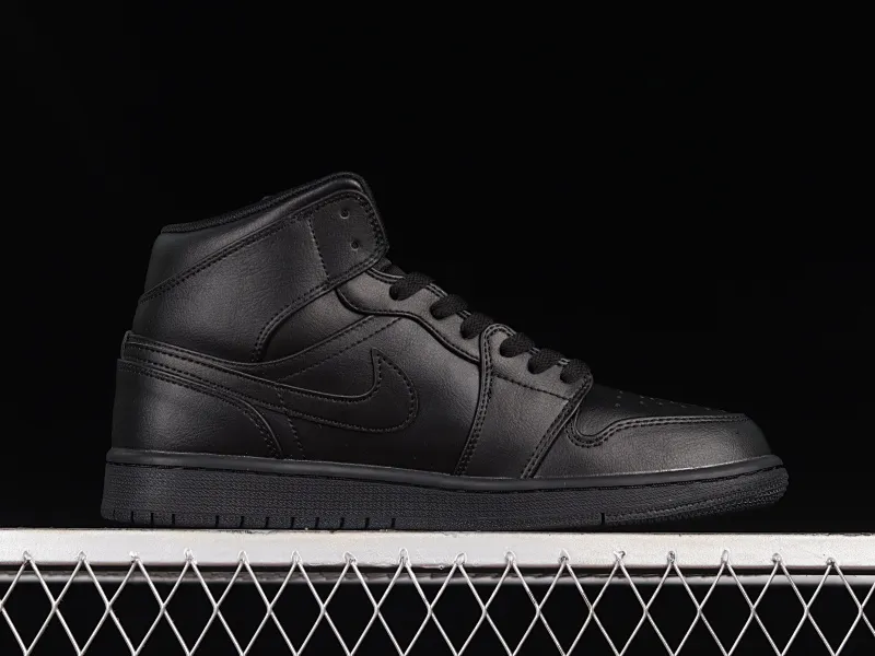 All categories Air Jordan Jordan series basketball shoes Air Jordan 1 Mid Air Jordan 1 Mid AJ1 Joe 1 all black Zhongbang basketball shoes 554724-093